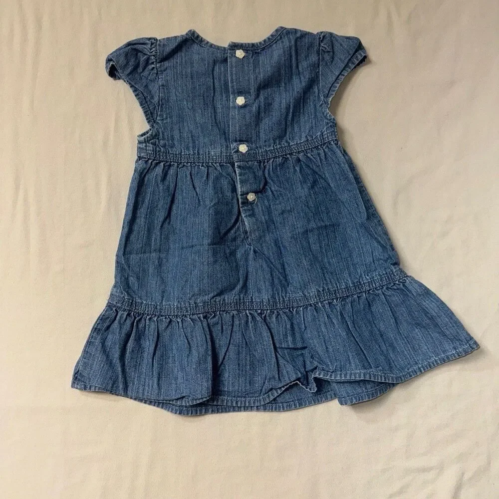 GAP Blue Denim Dress Baby Girl 6-12 Months Button Front Tiered Country Western